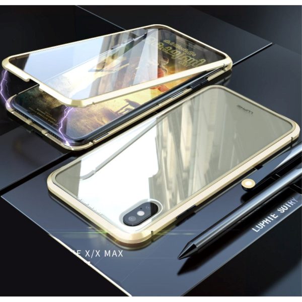 iPhone X   Xs Magnetisk Cover m. Glas Forside & Bagside - Guld For Sale