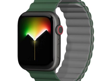 Apple Watch (42 44 SE 45 46 49mm) Epico Magnetisk Silikone Rem - Grøn   Grå on Sale