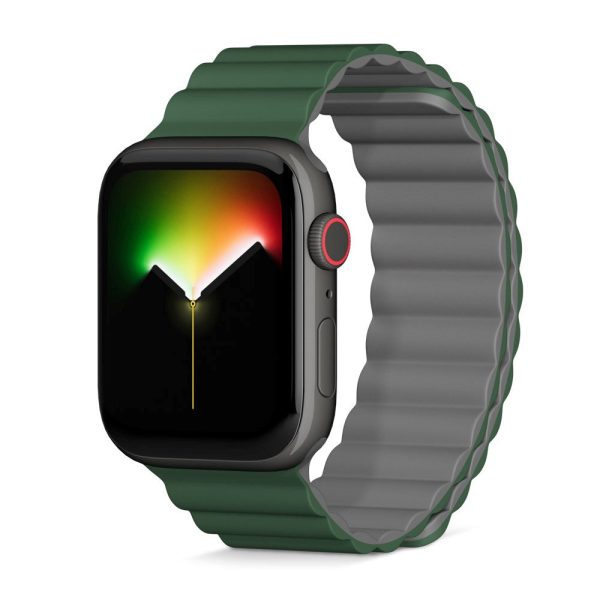 Apple Watch (42 44 SE 45 46 49mm) Epico Magnetisk Silikone Rem - Grøn   Grå on Sale