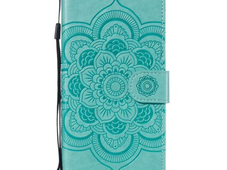 Samsung Galaxy A20e Læder Cover m. Pung Mandala Mønster Cyan blå Cheap