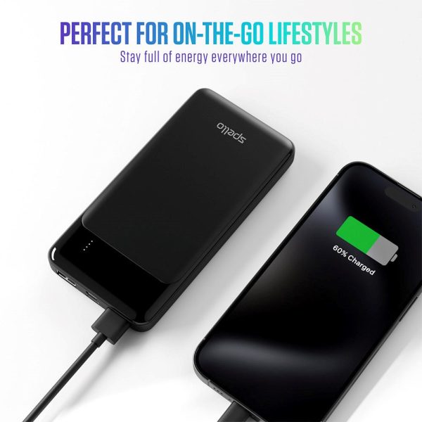 Spello Slim 10W Powerbank m. 2 x USB-A & 1 x USB-C - 10.000 mAh - Sort For Discount