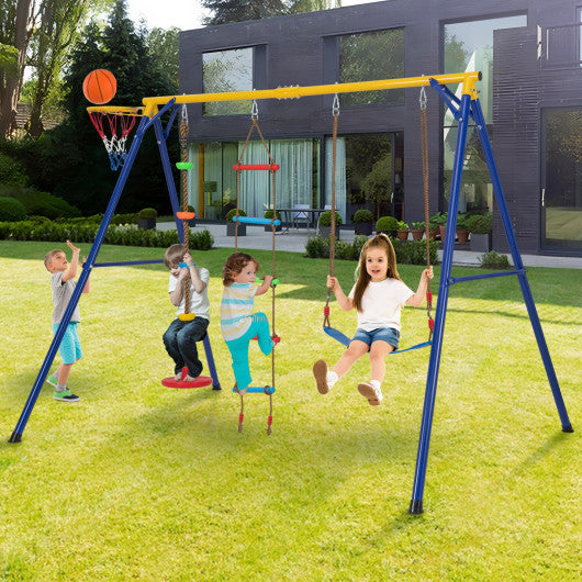 4-in-1 660 lbs Heavy Duty Swing Set for Kids Aged 3-9 Years Old-Yellow Discount