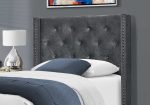 45.25  X 82.75  X 49.75  Dark Grey Velvet With Chrome Trim - Twin Size Bed For Sale