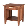 Rattan Nightstand End Table with Drawer and Storage Shelf-Walnut Online now