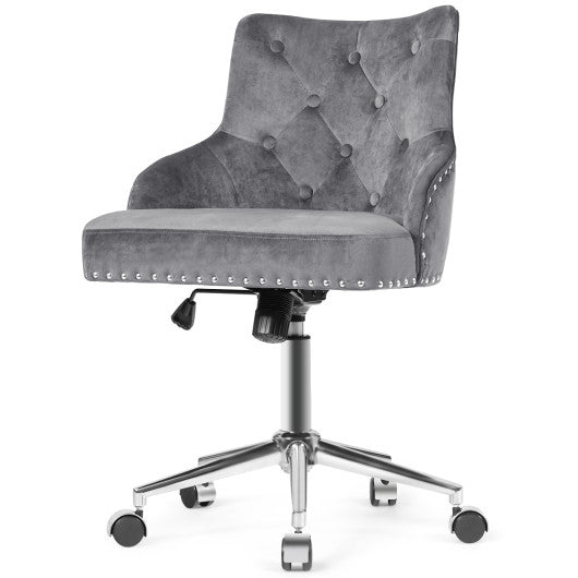 Tufted Upholstered Swivel Computer Desk Chair with Nailed Tri-Gray For Sale