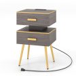 Nightstand Sofa Side Tables with Charging Station and 2 Drawers and LED lights-Gray Cheap