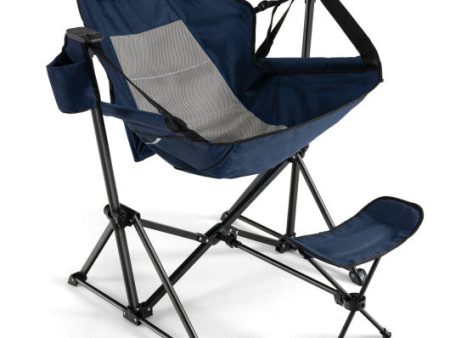 Hammock Camping Chair with Retractable Footrest and Carrying Bag-Navy Cheap