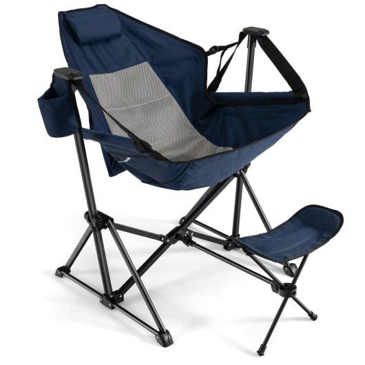 Hammock Camping Chair with Retractable Footrest and Carrying Bag-Navy Cheap