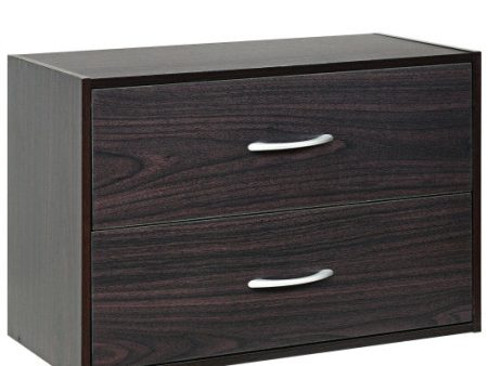 2-Drawer Stackable Horizontal Storage Cabinet Dresser Chest with Handles-Espresso For Cheap