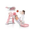 3-in-1 Folding Slide Playset with Basketball Hoop and Small Basketball-Pink For Cheap