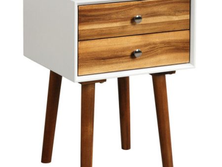 Wooden Nightstand Mid-Century End Side Table with 2 Storage Drawers-Brown Supply