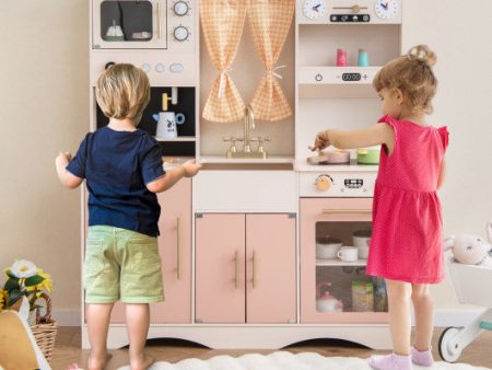 Kids Kitchen Playset with Microwave and Coffee Maker for Ages 3+-Pink Online