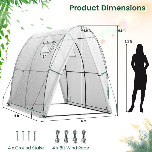 6 x 6 x 6.6 FT Outdoor Wall-in Tunnel Greenhouse-White Fashion