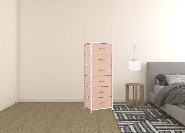 18  Pink and White Steel and Fabric Six Drawer Chest Online Sale