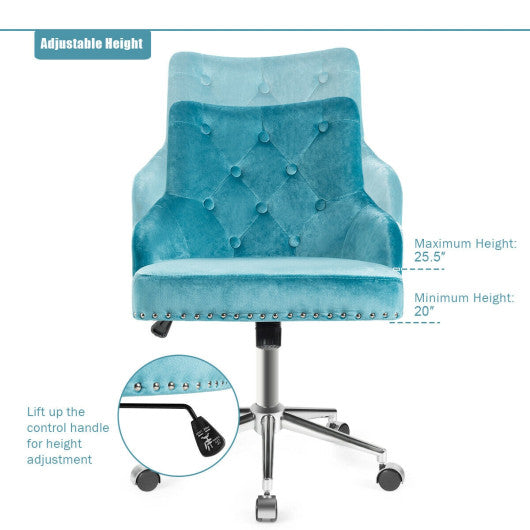 Tufted Upholstered Swivel Computer Desk Chair with Nailed Tri-Turquoise Supply