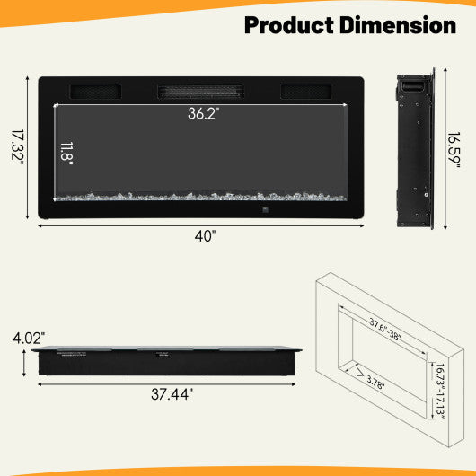 Electric Fireplace 40 50 60 Inches Recessed and Wall Mounted for 2  x 6  Stud-40 Inches For Sale