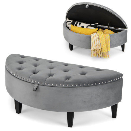 Half Moon Storage Bench with Rubber Wood Legs-Gray Discount