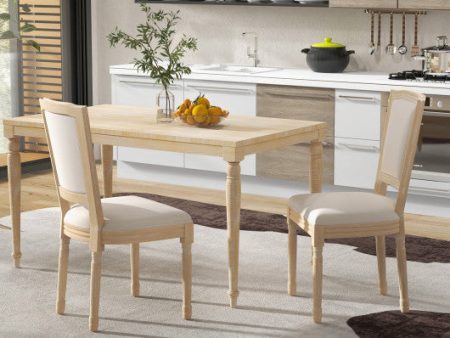 French Dining Chair Set of 2 with Rectangular Backrest and Solid Rubber Wood Frame-Beige Online now