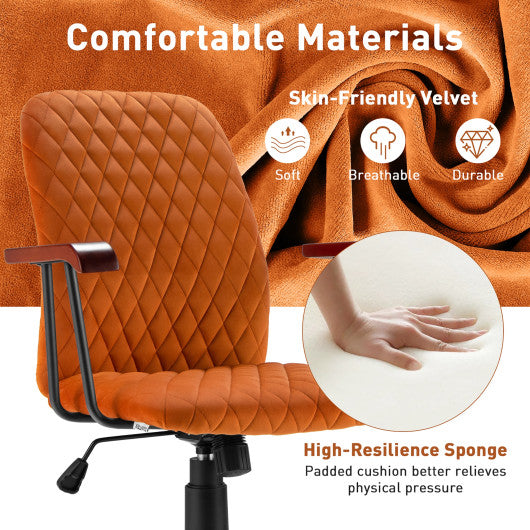 Velvet Home Office Chair with Wooden Armrest Orange For Sale