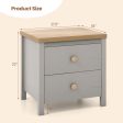 2-Drawer Nightstand with Rubber Wood Legs-Gray Supply