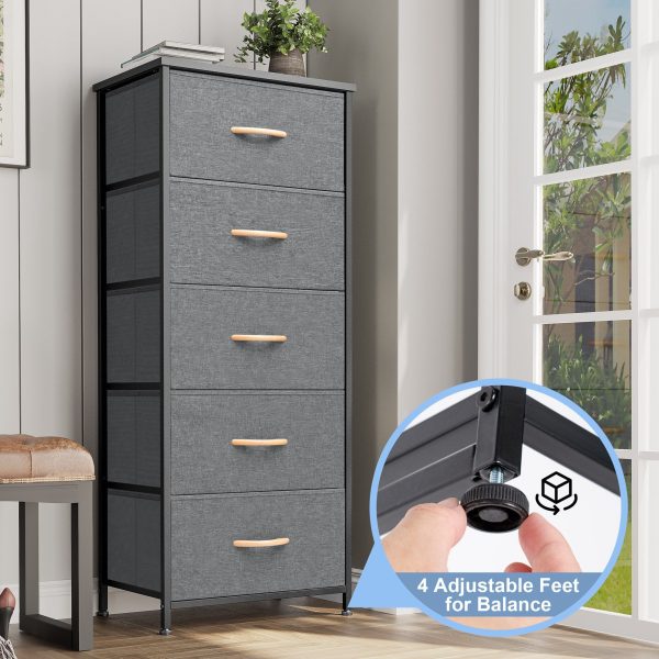 18  Gray and Black Steel and Fabric Five Drawer Chest Online Sale