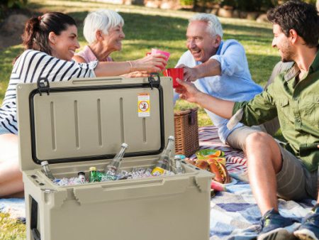 50 QT Rotomolded Cooler Insulated Portable Ice Chest with Integrated Cup Holders-Tan Discount