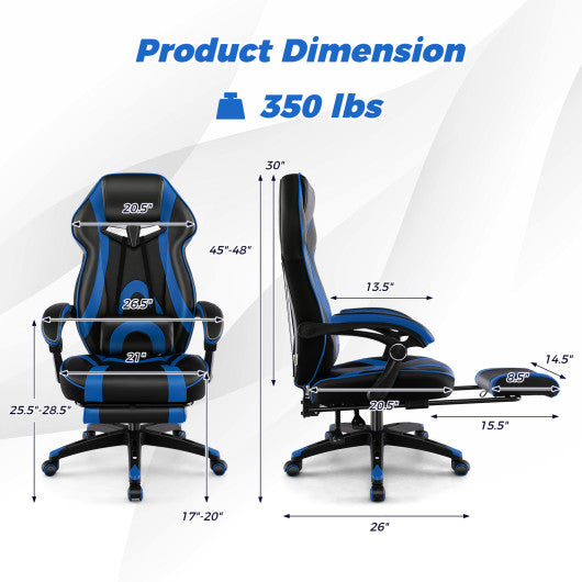 Gaming Chair Racing Style Swivel Chair with Footrest and Adjustable Lumbar Pillow-Blue For Discount