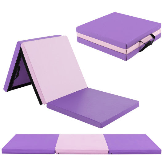 6 x 2 FT Tri-Fold Gym Mat with Handles and Removable Zippered Cover-Pink & Purple For Discount