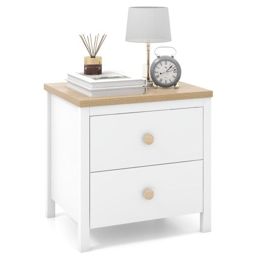 2-Drawer Nightstand with Rubber Wood Legs-White For Discount