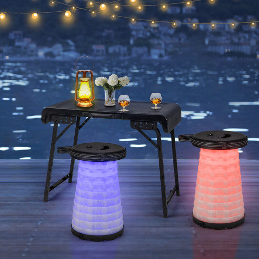 3 Pieces Folding Camping Table Stool Set with 2 Retractable LED Stools-Black Sale