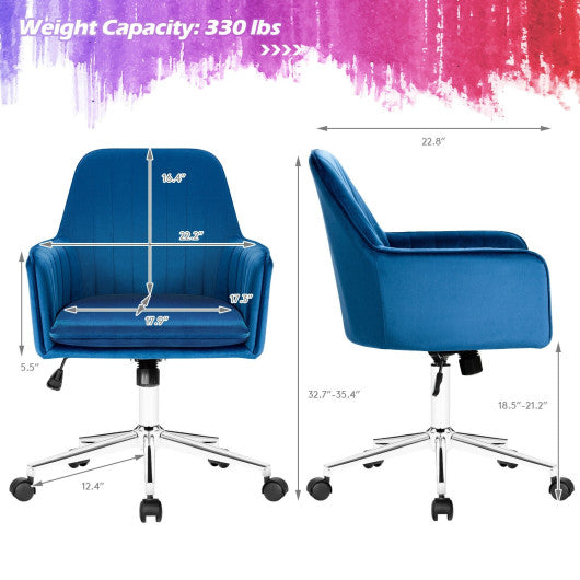 Velvet Accent Office Armchair with Adjustable Swivel and Removable Cushion-Blue Online now