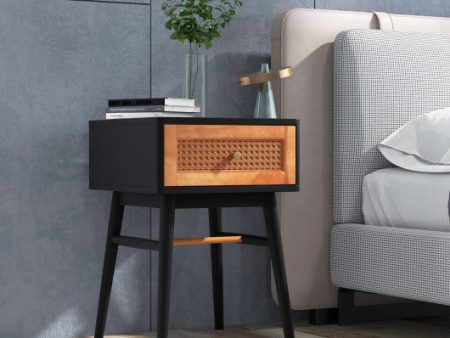 1-Drawer Modern Bedside Table with Solid Wood Legs-Black Online Hot Sale