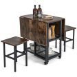 Drop Leaf Expandable Dining Table Set with Lockable Wheels-Brown on Sale