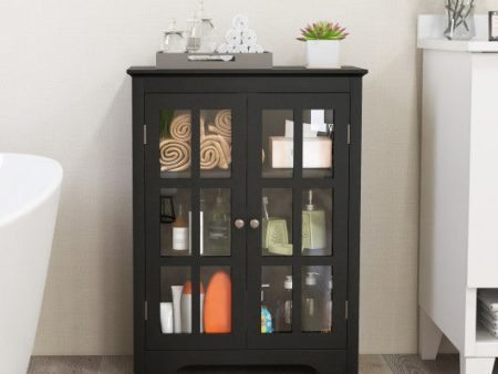 Freestanding Display Storage Cabinet with 2 Glass Doors and Adjustable Shelves-Black For Sale