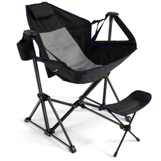 Hammock Camping Chair with Retractable Footrest and Carrying Bag-Black Cheap