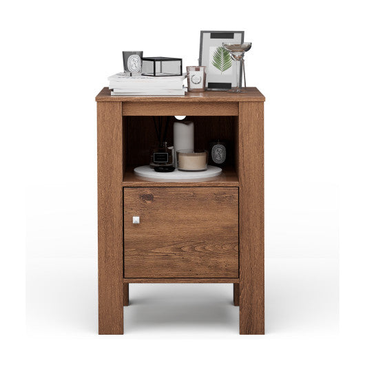 Compact Floor Farmhouse Nightstand with Open Shelf and Cabinet-Rustic Brown Online Hot Sale