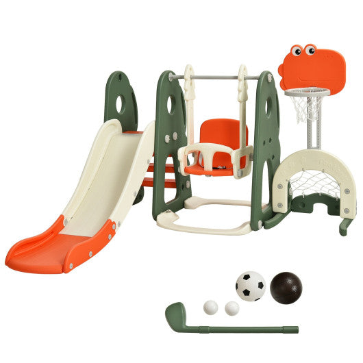 6 in 1 Toddler Slide and Swing Set with Ball Games-Orange Online now