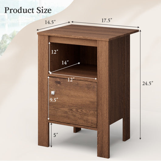 Compact Floor Farmhouse Nightstand with Open Shelf and Cabinet-Rustic Brown Online Hot Sale