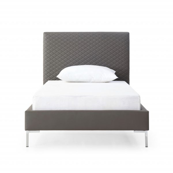 Twin Size Dark Grey Upholstered Faux Leather Bed Frame Cheap