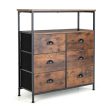 2-Tier Storage Chest with Wooden Top and 6 Fabric Drawers-Rustic Brown Fashion