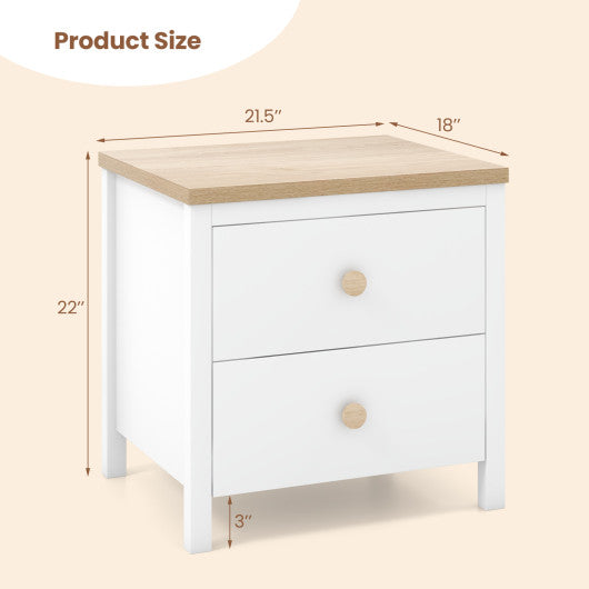 2-Drawer Nightstand with Rubber Wood Legs-White For Discount