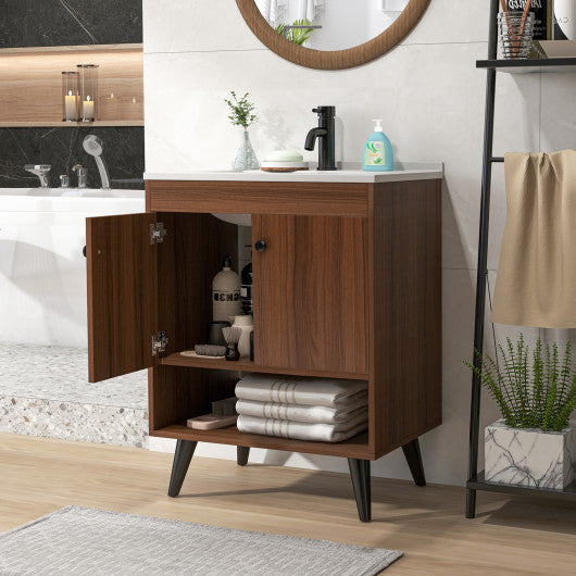 25 Inch Wooden Bathroom Storage Cabinet with Sink-Walnut Cheap