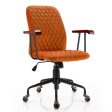 Velvet Home Office Chair with Wooden Armrest Orange For Sale