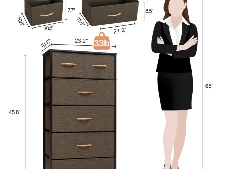 23  Brown Steel and Fabric Six Drawer Combo Dresser Sale