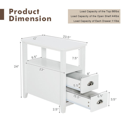 2 Pieces Wooden Bed-side Nightstand Set with 2 Drawers-White For Discount