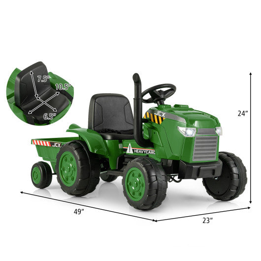 12V Kids Ride On Tractor with Trailer and Remote Control-Dark Green Online now