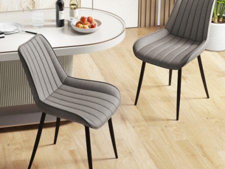 Faux-Leather Fabric Dining Chair Set of 2 with Metal Legs and Padded Seat-Gray on Sale