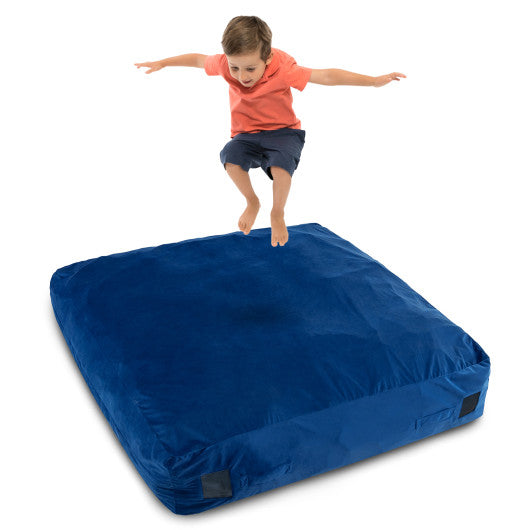 57 x 57 Inch Crash Pad Sensory Mat with Foam Blocks and Washable Velvet Cover-Blue Cheap