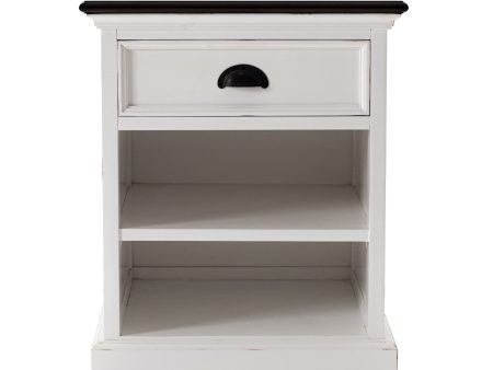 Distressed White and Deep Brown Nightstand With Shelves Online Sale