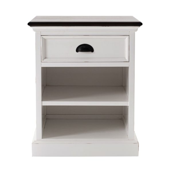 Distressed White and Deep Brown Nightstand With Shelves Online Sale